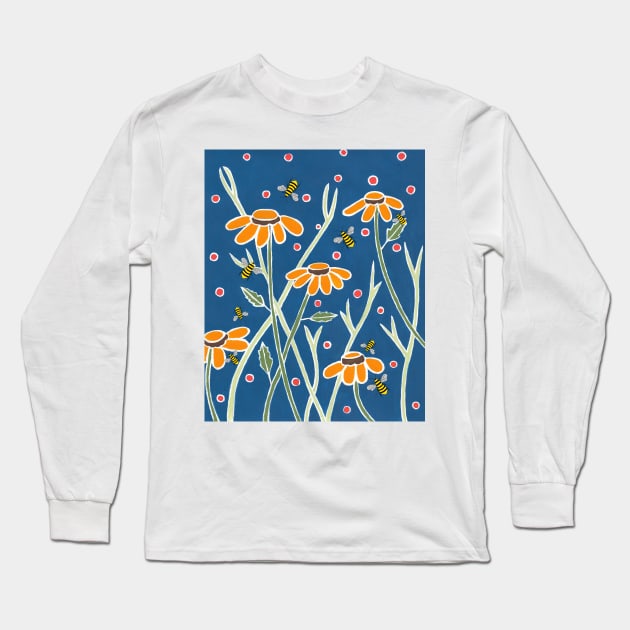 HAPPY Bees And Flowers Painting Long Sleeve T-Shirt by SartorisArt1